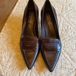 Franco Sarto Chocolate Brown Leather Kitten Heels